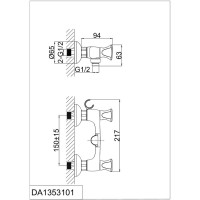 Смеситель D&K Grimm Hessen DA1383201 для ванны и душа, с душевым гарнитуром, хром