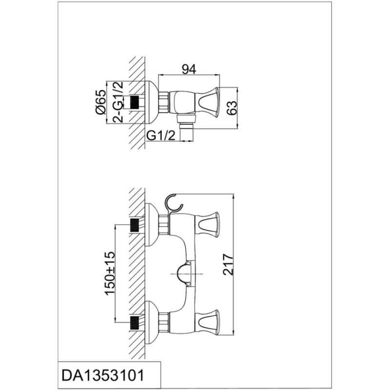 Смеситель D&K Grimm Hessen DA1383201 для ванны и душа, с душевым гарнитуром, хром