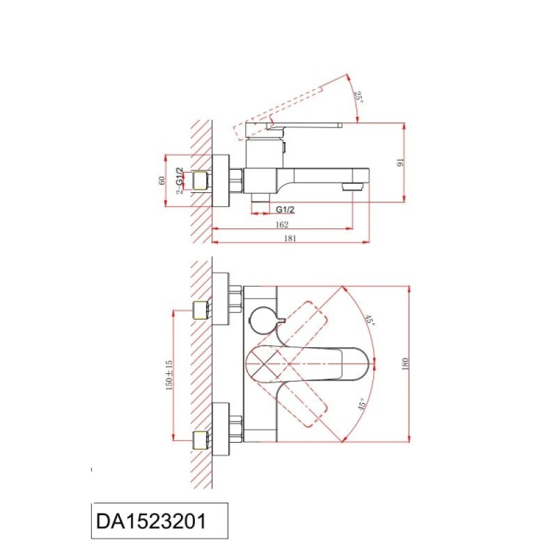 Смеситель D&K Bayern.Furth DA1523201 для ванны и душа, с душевым гарнитуром, цвет хром