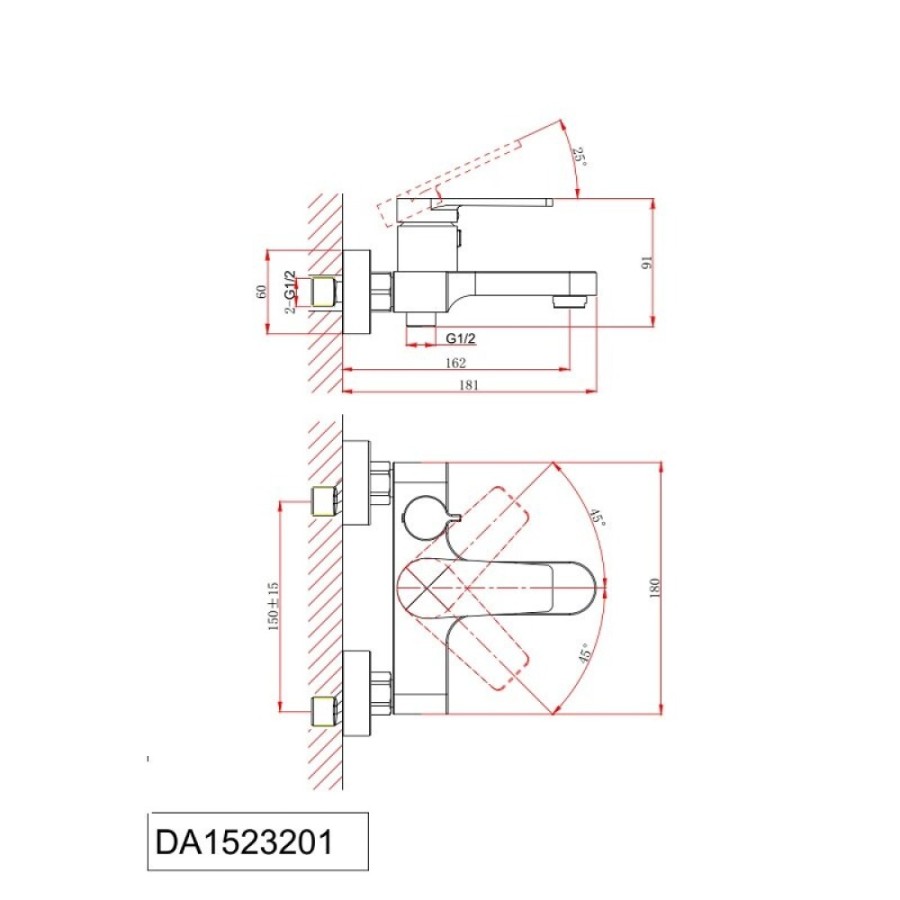 Смеситель D&K Bayern.Furth DA1523201 для ванны и душа, с душевым гарнитуром, цвет хром