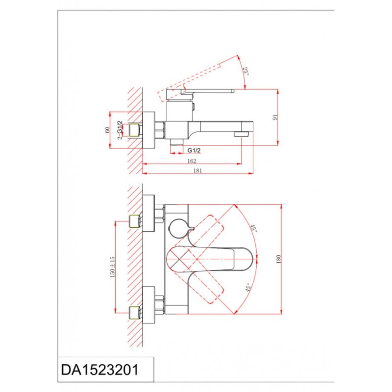 Смеситель D&K Bayern.Furth DA1523205 для ванны и душа, с душевым гарнитуром, черный