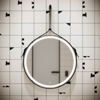 Зеркало Sancos Dames DA650 65, с подсветкой, ремень из натуральной кожи черного цвета, 65 х 65 см