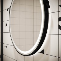 Зеркало Sancos Dames DA650 65, с подсветкой, ремень из натуральной кожи черного цвета, 65 х 65 см
