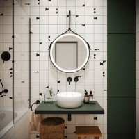 Зеркало Sancos Dames DA650 65, с подсветкой, ремень из натуральной кожи черного цвета, 65 х 65 см
