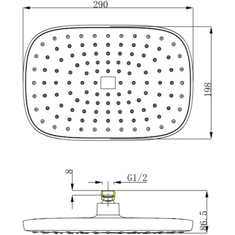 Верхний душ D&K, 29 х 20 см, 1 режим струи, пластик, DC1004863, хром