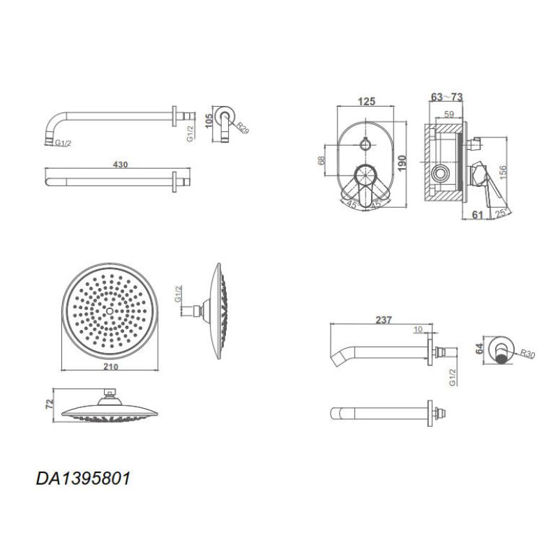 Душевой комплект D&K Rhein Marx DA1395801 С ВНУТРЕННЕЙ ЧАСТЬЮ