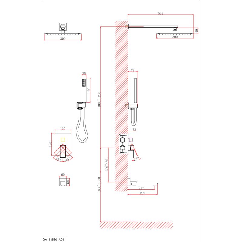 Душевой комплект D&K Bayern.Liszt DA1515605A04 С ВНУТРЕННЕЙ ЧАСТЬЮ, черный