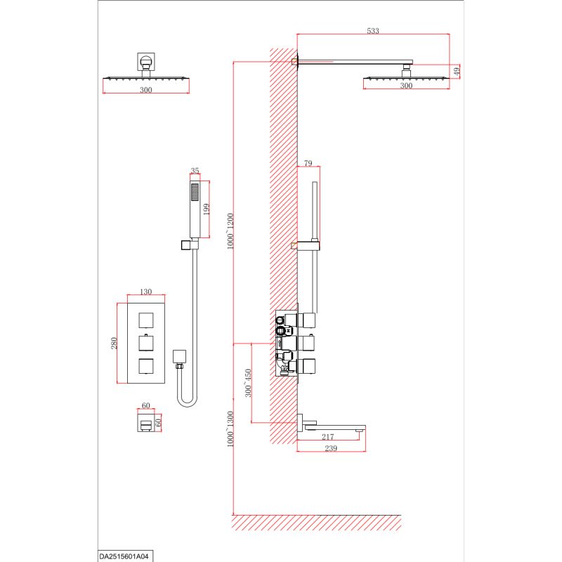 Душевой комплект D&K Bayern.Liszt DA2515605A04 С ВНУТРЕННЕЙ ЧАСТЬЮ, черный
