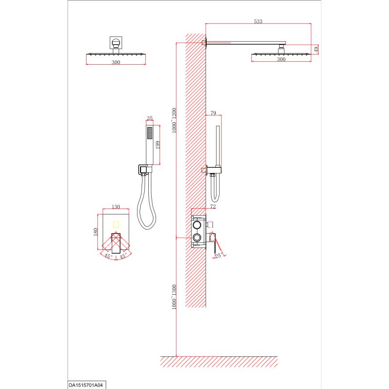 Душевой комплект D&K Bayern.Liszt DA1515701A04 С ВНУТРЕННЕЙ ЧАСТЬЮ, хром
