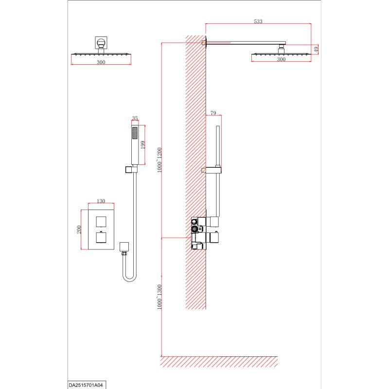 Душевой комплект D&K Bayern.Liszt DA2515705A04 С ВНУТРЕННЕЙ ЧАСТЬЮ, черный