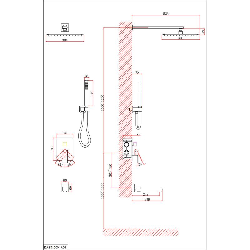 Душевой комплект D&K Bayern.Liszt DA1515607A04 С ВНУТРЕННЕЙ ЧАСТЬЮ, матовое золото