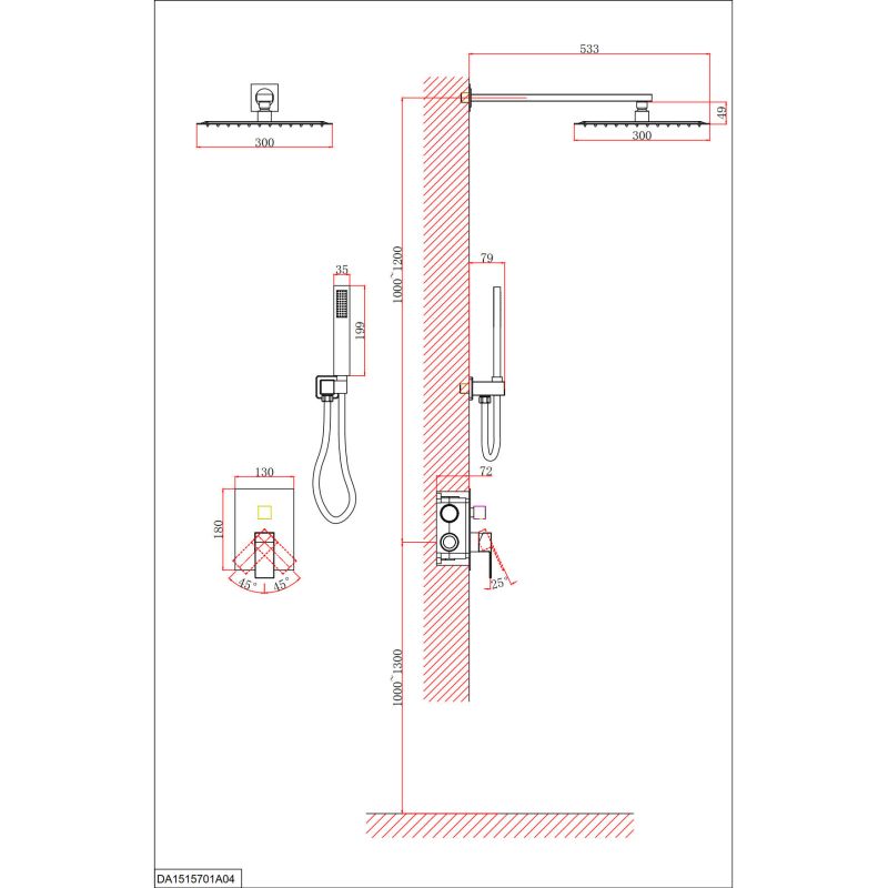 Душевой комплект D&K Bayern.Liszt DA1515708A04 С ВНУТРЕННЕЙ ЧАСТЬЮ, белый матовый