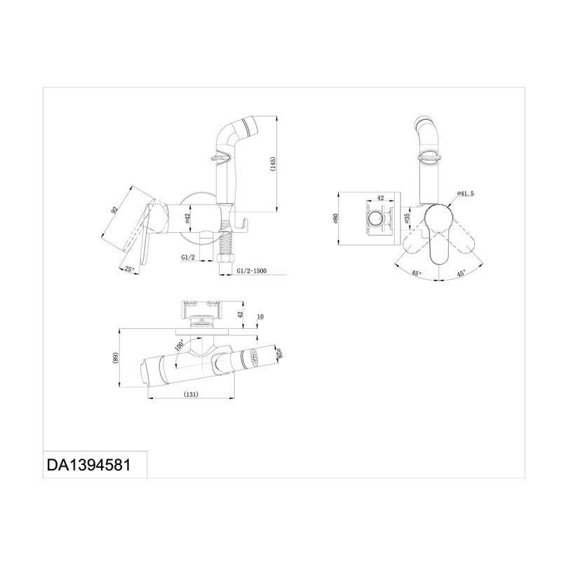 Гигиенический душ D&K Rhein Marx DA1394581 со смесителем, С ВНУТРЕННЕЙ ЧАСТЬЮ
