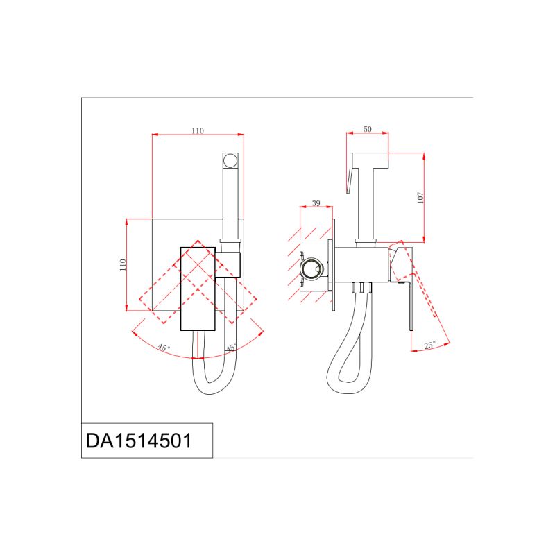 Гигиенический душ D&K Bayern.Liszt DA1514505 со смесителем, С ВНУТРЕННЕЙ ЧАСТЬЮ, черный