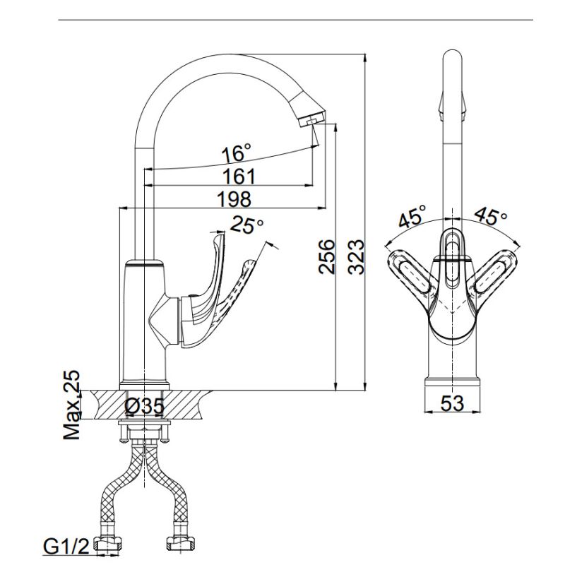 Смеситель для кухни D&K Rhein Eucharius DA1372425 Черный