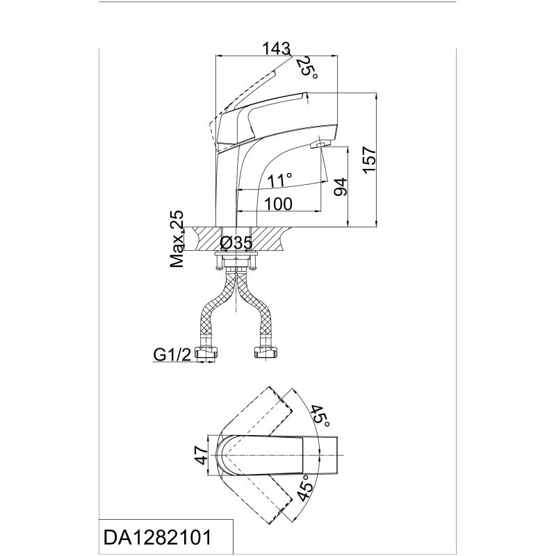 Смеситель для раковины D&K Feuerbach Rhein DA1282101 Хром