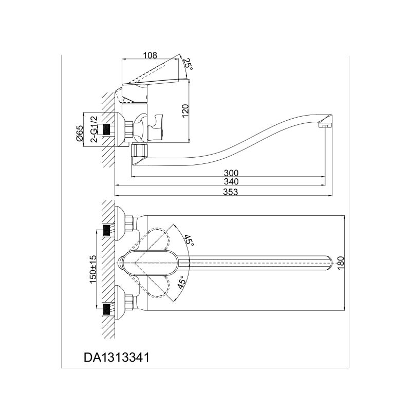 Смеситель для ванны с душем DK Rhein.Speyer DA1313341 длинный излив хром