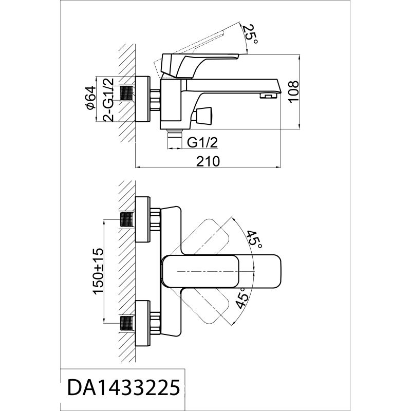 Смеситель для ванны с душем DK Berlin.Technische короткий излив черный DA1433225