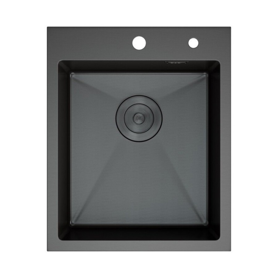 Мойка кухонная D&K, DKS415006, 40 см, в комплекте дозатор и коландер, нержавеющая сталь графит