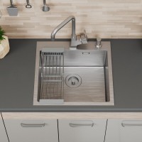 Мойка кухонная D&K, DKS505004, 50 см, в комплекте дозатор и коландер, нержавеющая сталь сатин