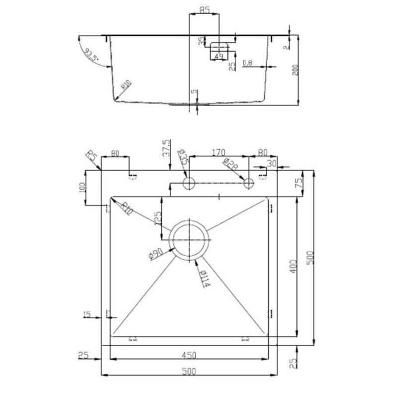 Мойка кухонная D&K, DKS505006, 50 см, в комплекте дозатор и коландер, нержавеющая сталь графит