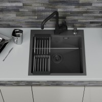 Мойка кухонная D&K, DKS505006, 50 см, в комплекте дозатор и коландер, нержавеющая сталь графит