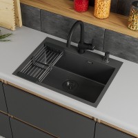 Мойка кухонная D&K, DKS604506, 60 см, в комплекте дозатор и коландер, нержавеющая сталь графит