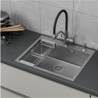 Мойка кухонная D&K, DKS605004, 60 см, в комплекте дозатор и коландер, нержавеющая сталь сатин