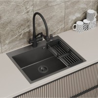 Мойка кухонная D&K, DKS605006, 60 см, в комплекте дозатор и коландер, нержавеющая сталь графит