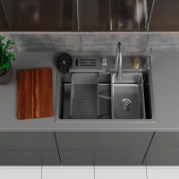 Мойка кухонная D&K, DKS754604, 75см, в комплекте со смесителем и аксессуарами, нержавеющая сталь сатин