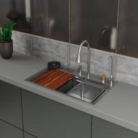 Мойка кухонная D&K, DKS754604, 75см, в комплекте со смесителем и аксессуарами, нержавеющая сталь сатин