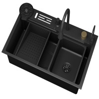 Мойка кухонная D&K, DKS754605, 75 см, в комплекте со смесителем и аксессуарами, нержавеющая сталь темный графит