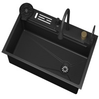 Мойка кухонная D&K, DKS754605, 75 см, в комплекте со смесителем и аксессуарами, нержавеющая сталь темный графит