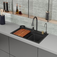 Мойка кухонная D&K, DKS754605, 75 см, в комплекте со смесителем и аксессуарами, нержавеющая сталь темный графит