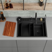 Мойка кухонная D&K, DKS754605, 75 см, в комплекте со смесителем и аксессуарами, нержавеющая сталь темный графит