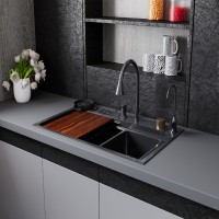 Мойка кухонная D&K, DKS754606, 75 см, в комплекте со смесителем и аксессуарами, нержавеющая сталь серая матовая