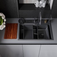 Мойка кухонная D&K, DKS754606, 75 см, в комплекте со смесителем и аксессуарами, нержавеющая сталь серая матовая