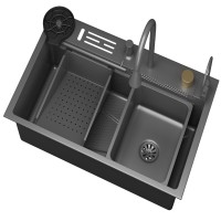Мойка кухонная D&K, DKS754606, 75 см, в комплекте со смесителем и аксессуарами, нержавеющая сталь серая матовая