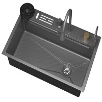 Мойка кухонная D&K, DKS754606, 75 см, в комплекте со смесителем и аксессуарами, нержавеющая сталь серая матовая