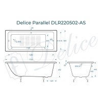 Ванна чугунная Delice Parallel DLR220502-AS, 170 х 80 см, антискользящее покрытие, без ручек, цвет белый