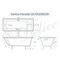 Ванна чугунная Delice Parallel DLR220502R, 170 х 80 см, без покрытия, с ручками хром, цвет белый