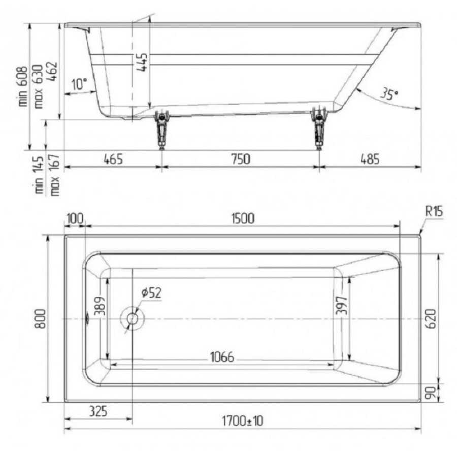 Ванна чугунная Delice Parallel DLR220502R-AS, 170 х 80 см, антискользящее покрытие, c ручками хром, цвет белый