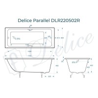 Ванна чугунная Delice Parallel DLR220502RB, 170 х 80 см, без покрытия, ручки черные матовые, цвет белый