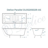 Ванна чугунная Delice Parallel DLR220502RB-AS, 170 х 80 см, антискользящее покрытие, ручки черные матовые, цвет белый