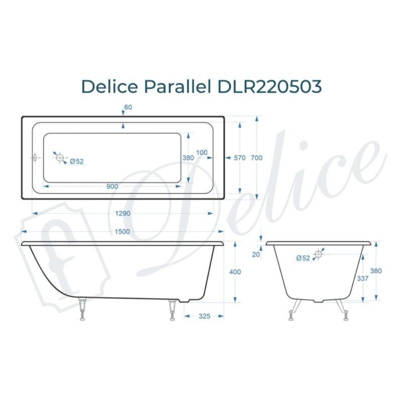Ванна чугунная Delice Parallel DLR220503, 150 х 70 см, без покрытия, без ручек, цвет белый