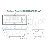 Ванна чугунная Delice Parallel DLR220503R-AS, 150 х 70 см, антискользящее покрытие, с ручками хром, цвет белый