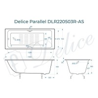 Ванна чугунная Delice Parallel DLR220503RB-AS, 150 х 70 см, антискользящее покрытие, ручки черные матовые, цвет белый