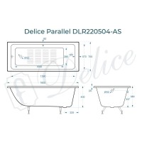 Ванна чугунная Delice Parallel DLR220504-AS, 160 х 70 см, антискользящее покрытие, без ручек, цвет белый