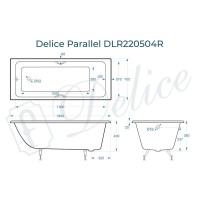 Ванна чугунная Delice Parallel DLR220504R, 160 х 70 см, без покрытия, с ручками хром, цвет белый