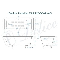 Ванна чугунная Delice Parallel DLR220504R-AS, 160 х 70 см, антискользящее покрытие, с ручками хром, цвет белый